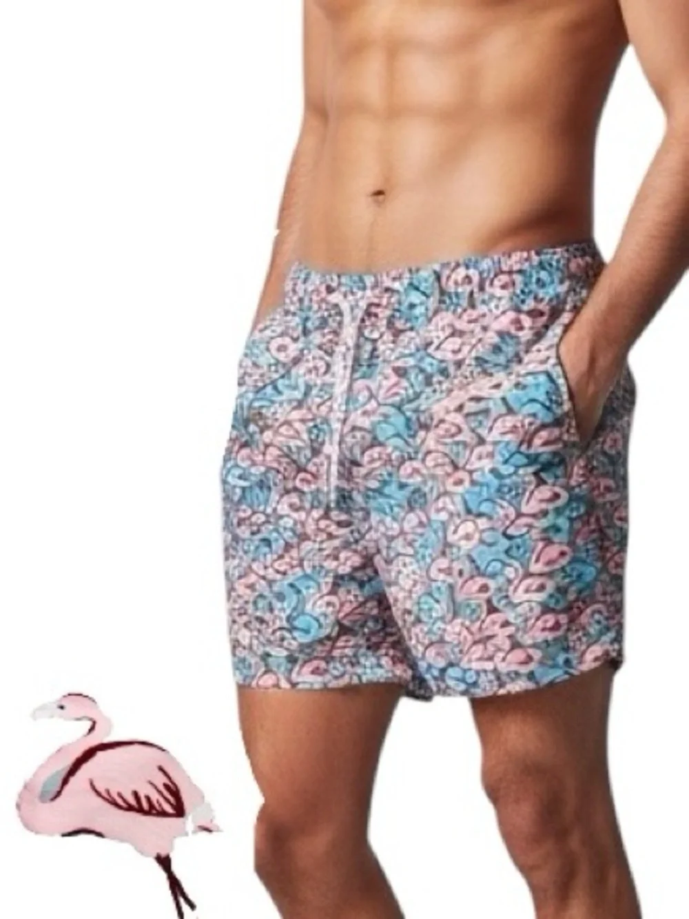 Boca Classic Swimming Trunks Beach Volley Tropical Pink Flamingo Print Mens Sz L